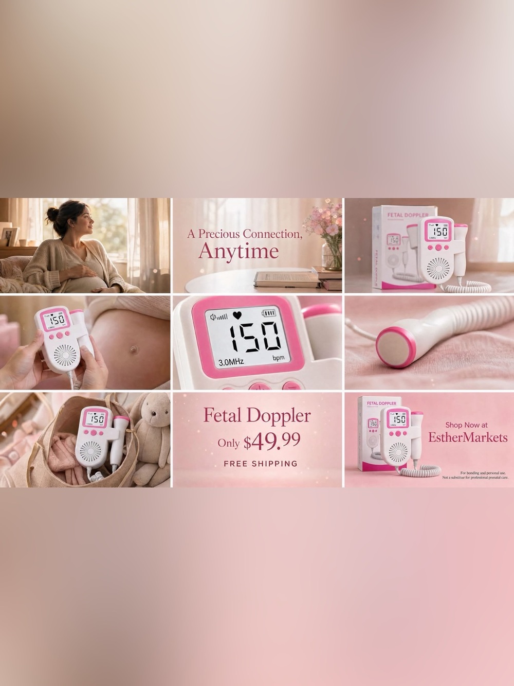 Fetal Doppler Handheld Monitor - Pink and Blue